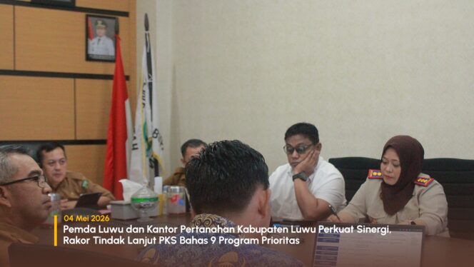 
					Pemda Luwu dan Kantor Pertanahan Kabupaten Luwu Perkuat Sinergi, Rakor Tindak Lanjut PKS Bahas 9 Program Prioritas
