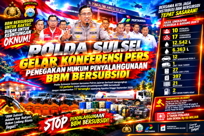 
					Polda Sulsel Gelar Konferensi Pers Penegakan Hukum Penyalahgunaan BBM Bersubsidi